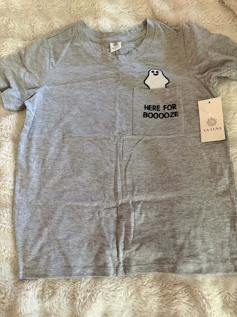 La Luna Here For Booooze Ghost Pocket Tee Size S